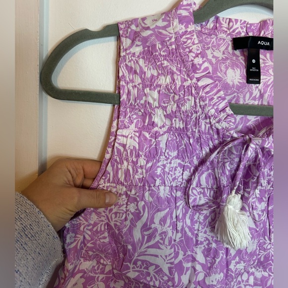 Nwt Aqua Lilac Purple Floral Smocked Tassel Sleeveless Top - Picture 4 of 4